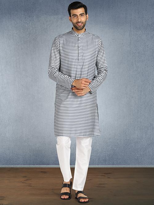 grey striped kurta pyjama set - 19432557 - Very Small Image - 1