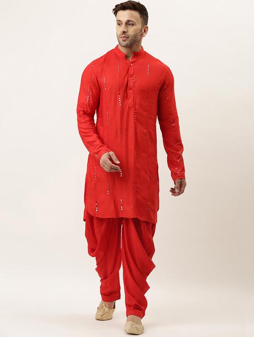 red embroidered kurta pyjama set - 19432600 - Very Small Image - 1
