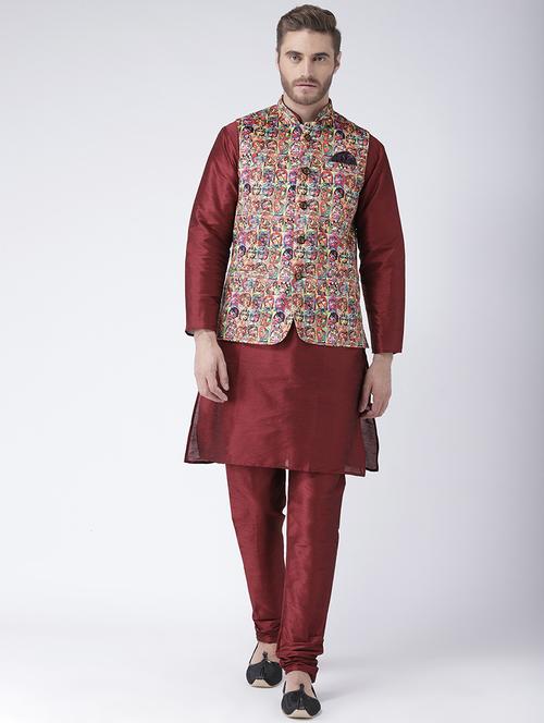 printed kurta pyjama with nehru jacket - 19432664 - Very Small Image - 1