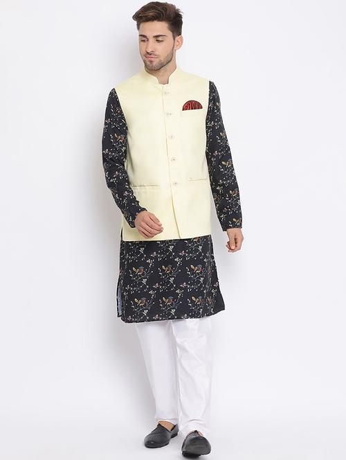 printed kurta & pyjama with nehru jacket ethnic set - 19432713 - Very Small Image - 1