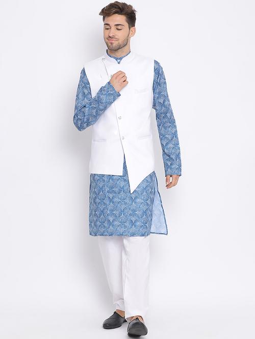 printed kurta pyjama with nehru jacket ethnic set - 19432723 - Very Small Image - 1