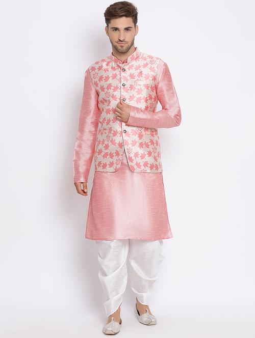 pink dhoti kurta with printed jacket ethnic set - 19432747 - Very Small Image - 1