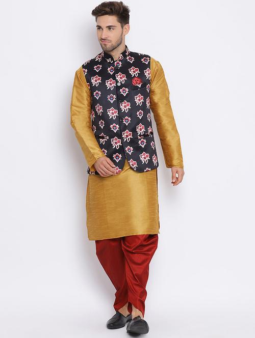 multi colored dhoti kurta with printed jacket ethnic set - 19432753 - Very Small Image - 1
