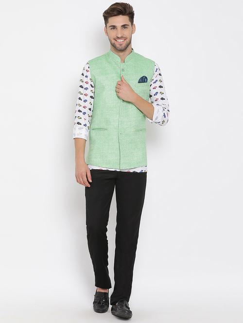 printed kurta with trousers & jacket ethnic set - 19432758 - Very Small Image - 1