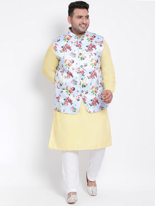 kurta pyjama with printed nehru jacket ethnic set - 19432786 - Very Small Image - 1