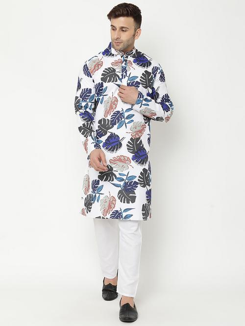 white printed kurta pyjama set - 19432804 - Very Small Image - 1