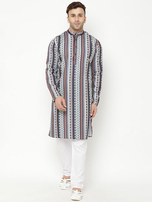 navy blue printed kurta pyjama set - 19432828 - Very Small Image - 1
