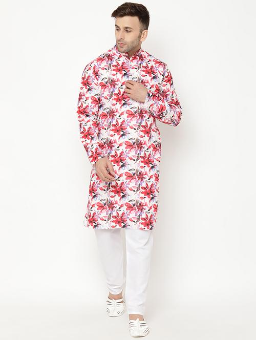 red floral print kurta pyjama set - 19432844 - Very Small Image - 1