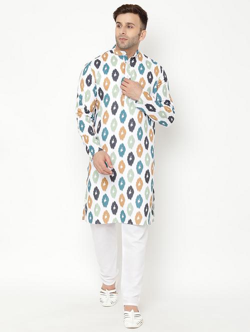 white printed kurta pyjama set - 19432845 - Very Small Image - 1