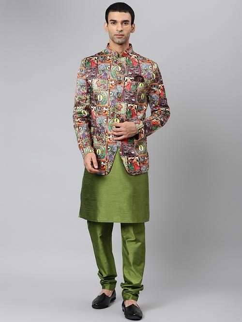 green printed sherwani set - 19432952 - Very Small Image - 1