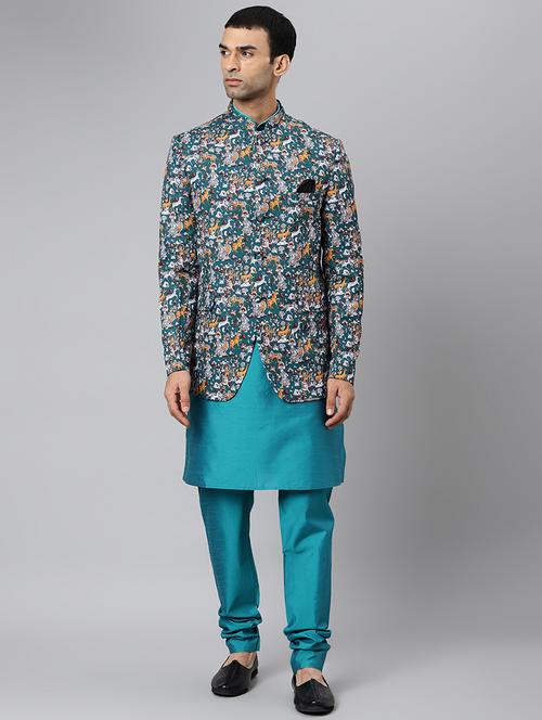 teal printed sherwani set - 19432958 - Very Small Image - 1