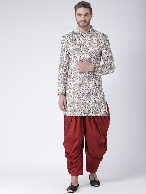 white printed sherwani set - 19432963 - Very Small Image - 1