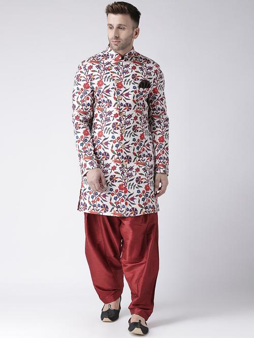 red floral print sherwani set - 19432968 - Very Small Image - 1
