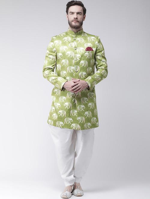 green printed sherwani set - 19432981 - Very Small Image - 1
