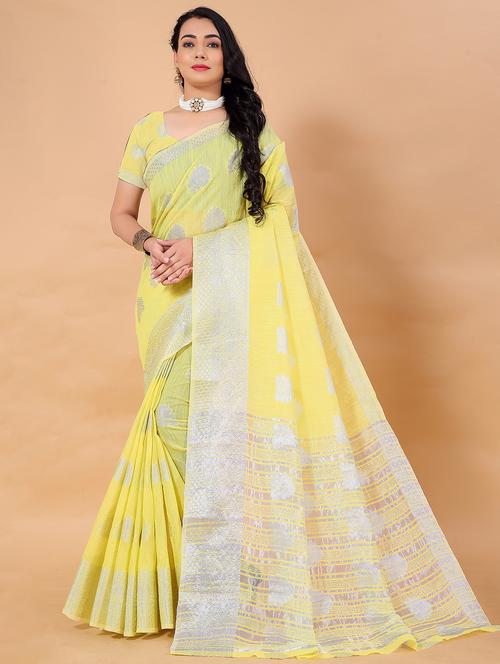 women's self design yellow colored saree with blouse - 19435152 - Very Small Image - 1