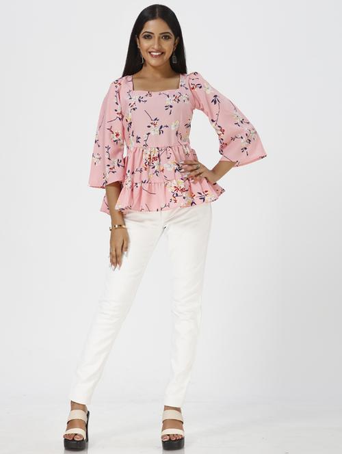 pink printed peplum top - 19435454 - Very Small Image - 1