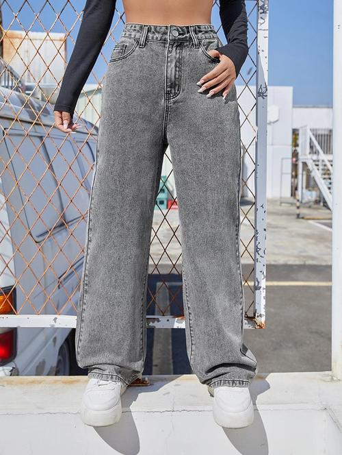 grey wide leg denim jeans - 19435693 - Very Small Image - 1