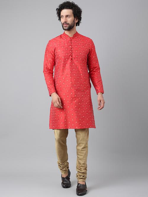 red silk kurta pyjama set - 19436028 - Very Small Image - 1