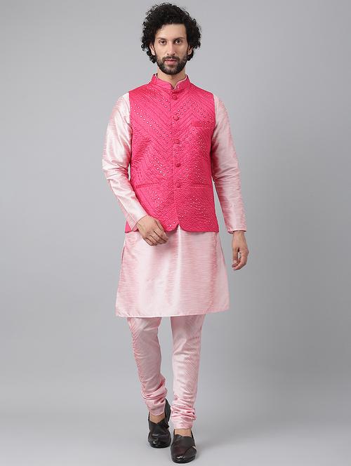 pink self design kurta pyjama with nehru jacket - 19436042 - Very Small Image - 1