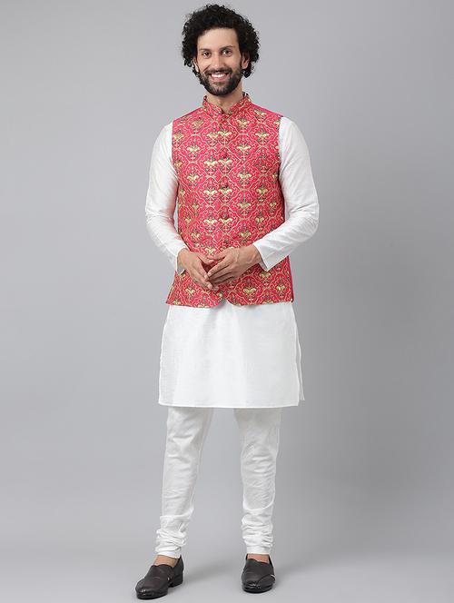 self design kurta pyjama with nehru jacket - 19436053 - Very Small Image - 1