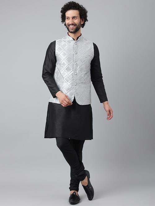 self design kurta pyjama with nehru jacket - 19436060 - Very Small Image - 1