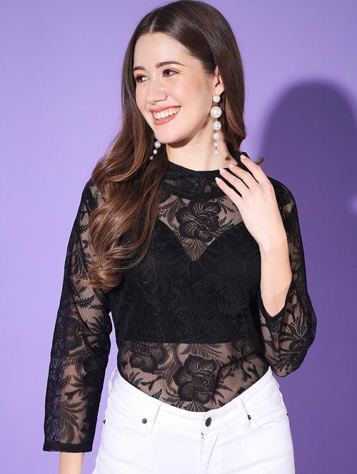 florals prints net regular top - 19436516 - Very Small Image - 1