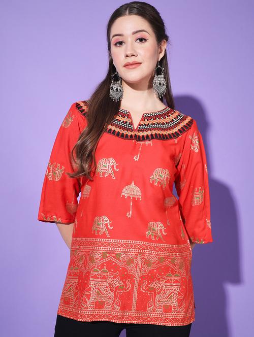 embroidered rayon straight kurti - 19436623 - Very Small Image - 1