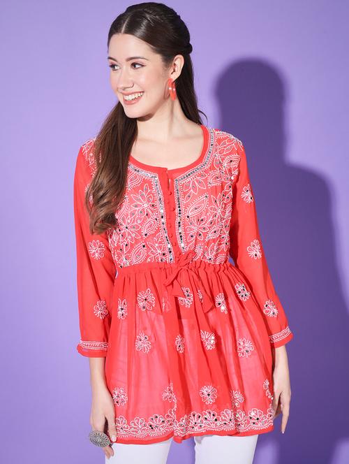 embroidered georgette flared kurti - 19436636 - Very Small Image - 1