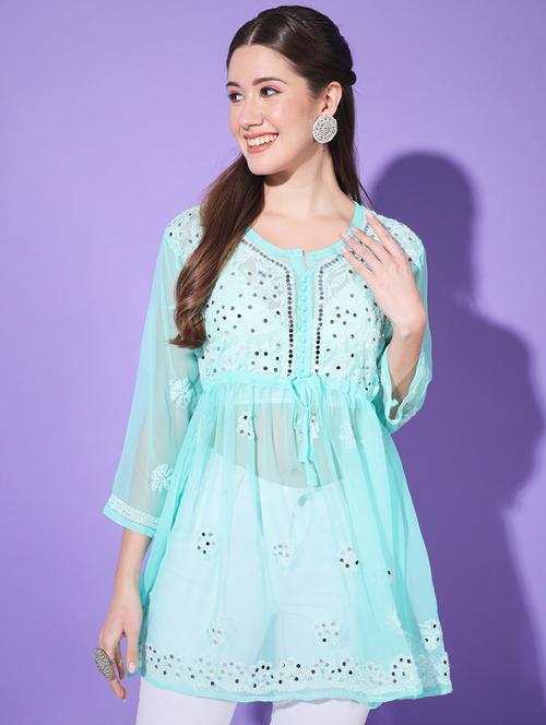 embroidered georgette flared kurti - 19436637 - Very Small Image - 1