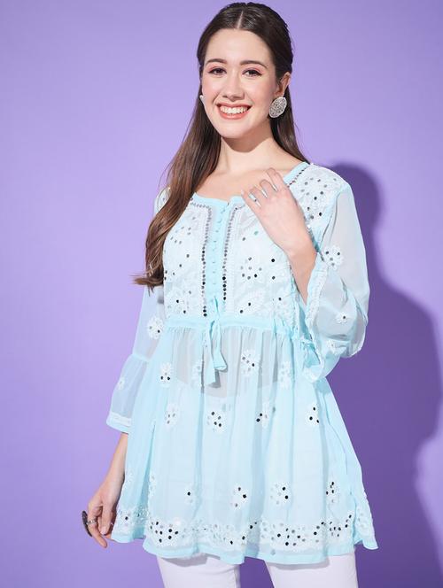 embroidered georgette flared kurti - 19436639 - Very Small Image - 1