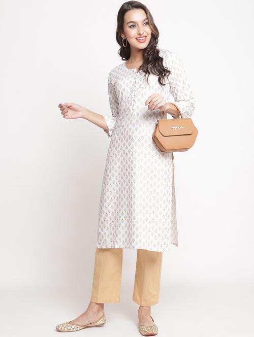 white printed straight kurta - 19436737 - Very Small Image - 1