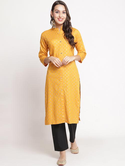 yellow printed straight kurta - 19436747 - Very Small Image - 1