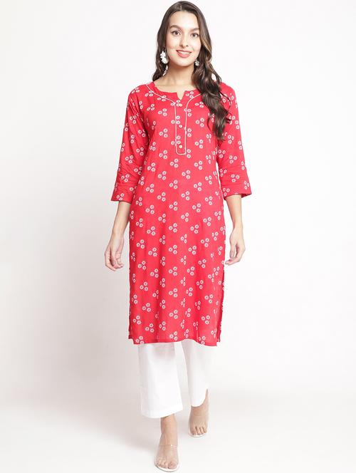 red printed straight kurta - 19436748 - Very Small Image - 1