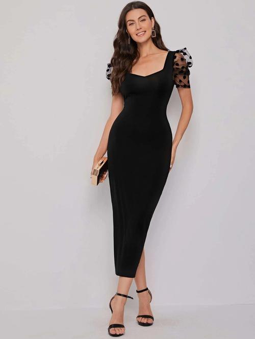 black polyester bodycon dress - 19437011 - Very Small Image - 1