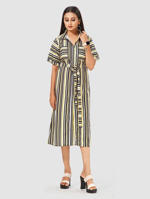 black striped crepe a-line dress - 19437018 - Very Small Image - 1
