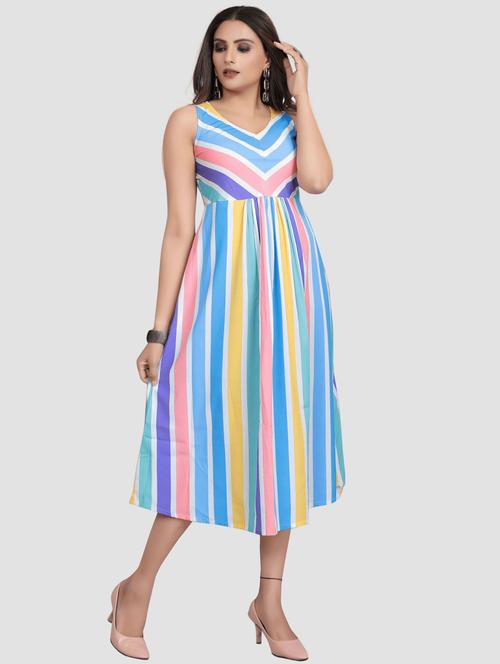 multi colored striped a-line dress - 19437021 - Very Small Image - 1
