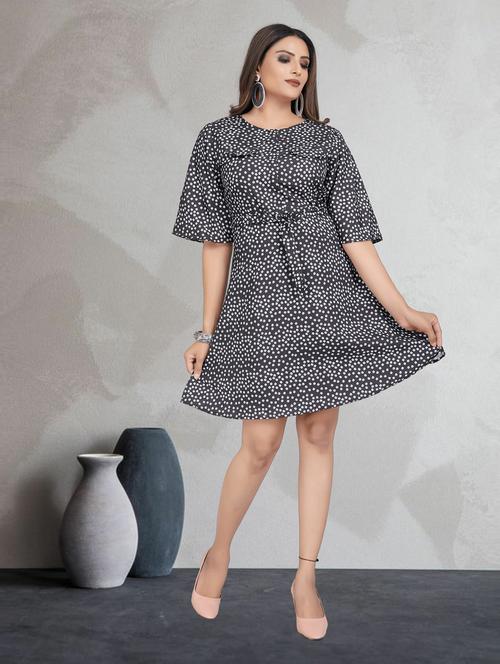 black polka doted a-line dress - 19437023 - Very Small Image - 1