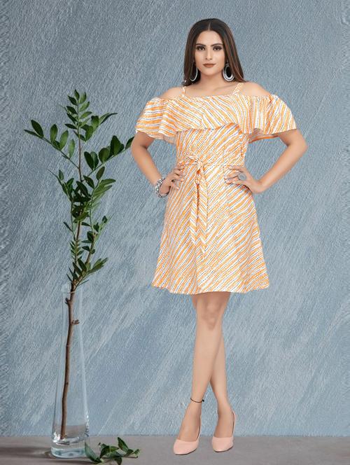 orange off shoulder a-line dress - 19437029 - Very Small Image - 1