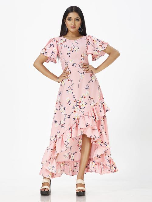 pink floral print asymmetric dress - 19437033 - Very Small Image - 1