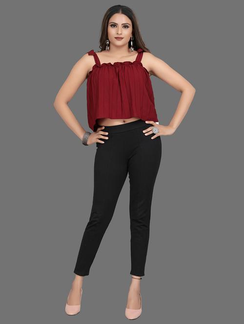 red crepe solid crop top - 19437044 - Very Small Image - 1