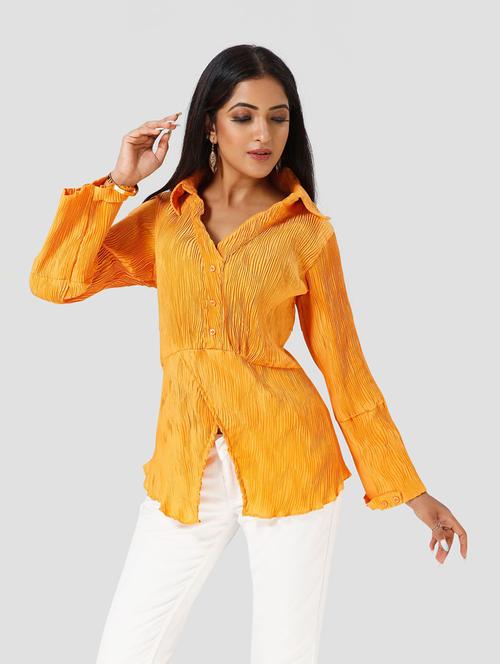 yellow cotton blend regular top - 19437078 - Very Small Image - 1