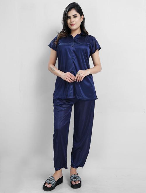 solid full lenght night suit set - 19437554 - Very Small Image - 1