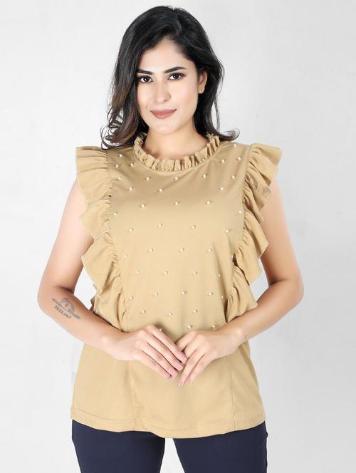beige crepe ruffle top - 19437579 - Very Small Image - 1