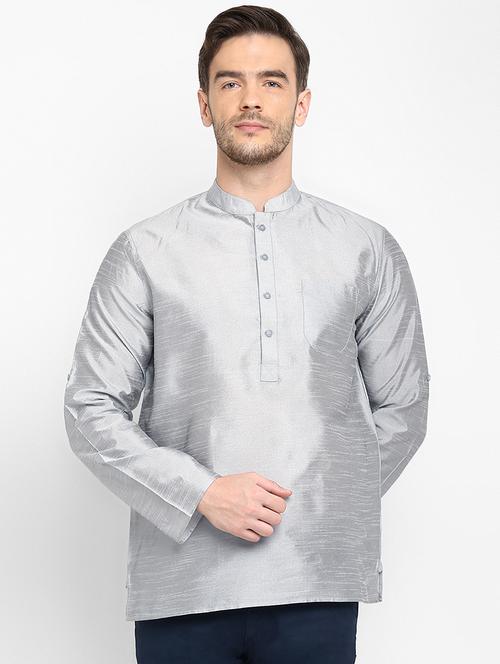 grey solid short kurta - 19438403 - Very Small Image - 1