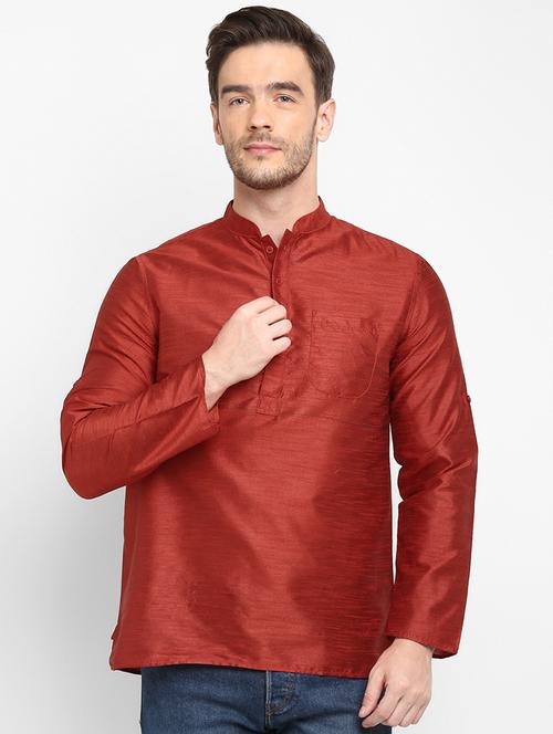 red solid short kurta - 19438466 - Very Small Image - 1