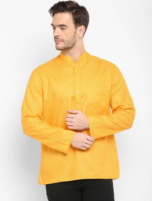 yellow solid short kurta - 19438468 - Very Small Image - 1