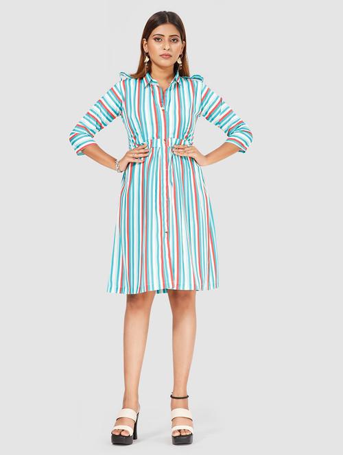 multi color stripes a-line dress - 19439661 - Very Small Image - 1