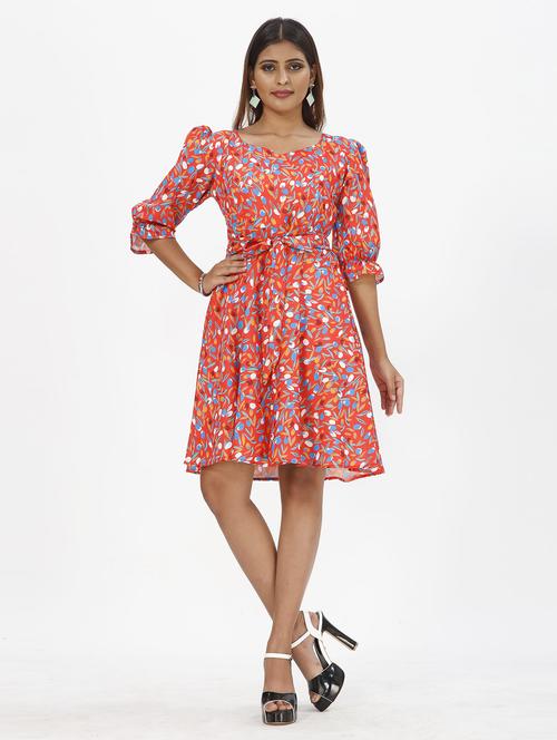 orange printed a-line dress - 19439669 - Very Small Image - 1