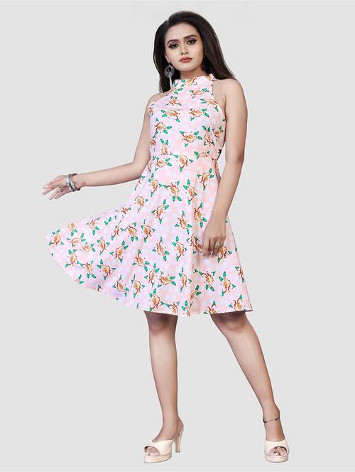 pink florals printed fit & flare dress - 19439692 - Very Small Image - 1