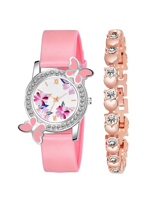 pink leatherette watch & bracelet combo - 19440051 - Very Small Image - 1